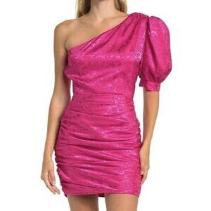 Ronny Kobo Nadia Ruched One Shoulder Barbie Pink Mini Dress Size Medium NWT